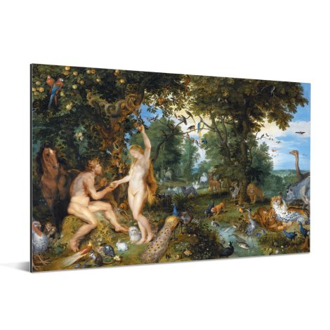 Het aardse paradijs met de zondeval van Adam en Eva - Schilderij van Peter Paul Rubens Aluminium