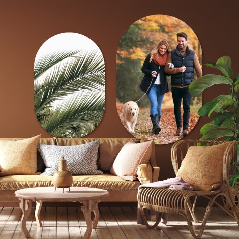 Set van een foto op muurovaal en een collectiebeeld