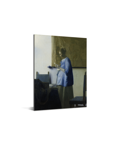 Brieflezende vrouw in het blauw - Schilderij van Johannes Vermeer Aluminium