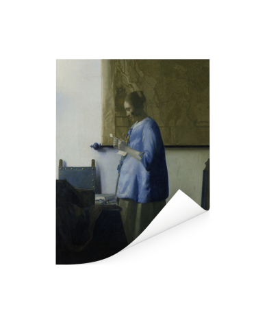Brieflezende vrouw in het blauw - Schilderij van Johannes Vermeer Poster