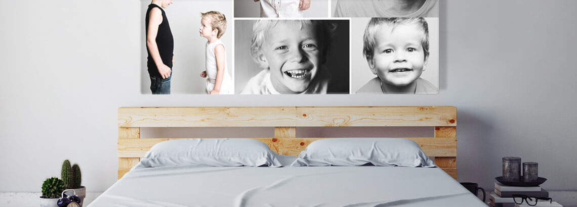 Fotocollage op canvas broers in interieur