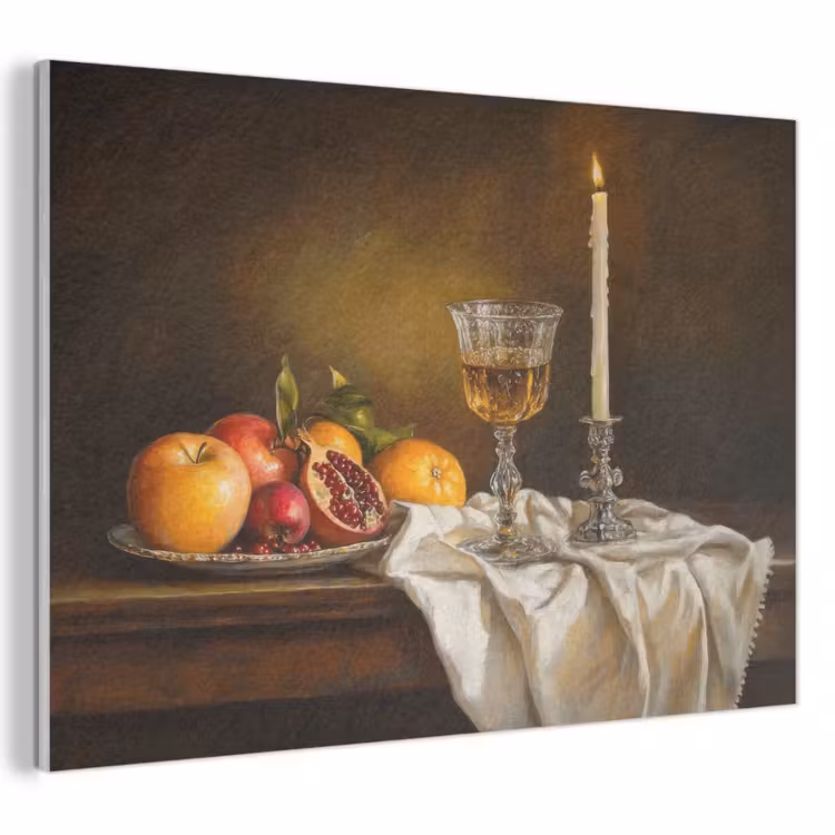 Akoestisch schilderij - Fruit - Stilleven - Wijn - Kaars — 1