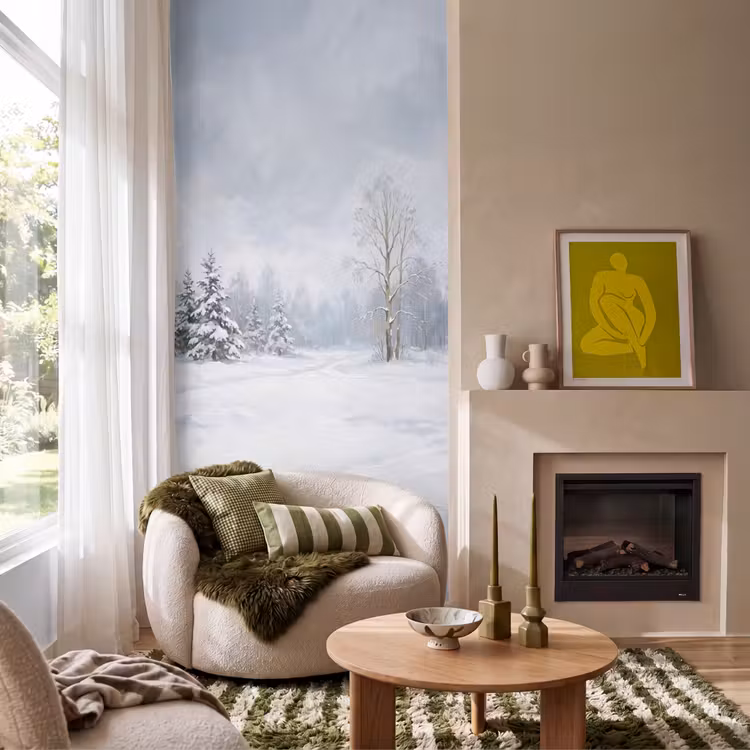 Behang - Bospad - Dennen - Sneeuw - Winter - Rustgevend — 1
