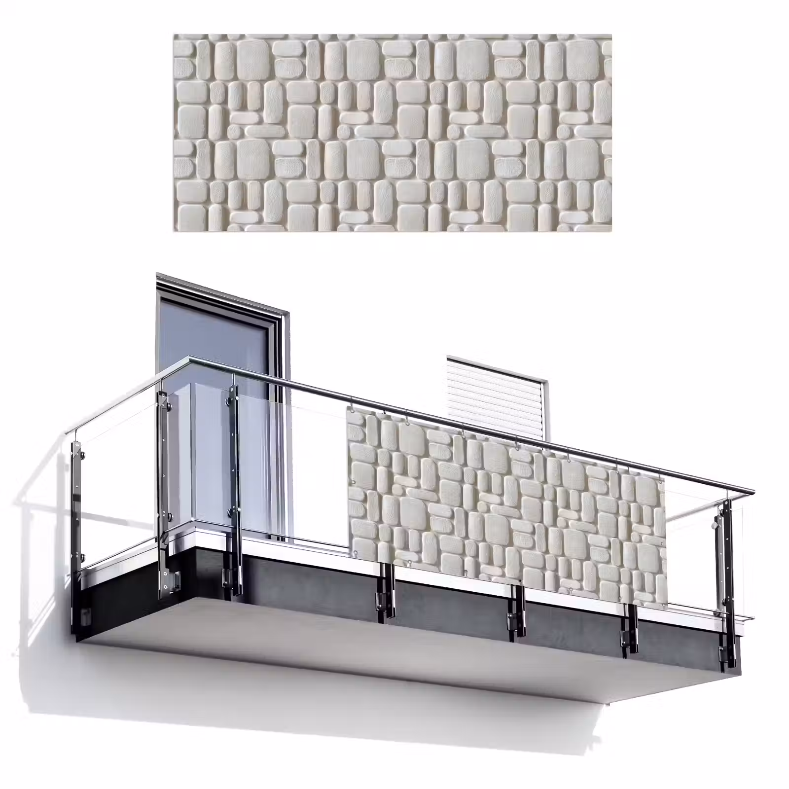 Balkonscherm - Reliëf - Structuur - Wit — 1