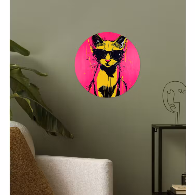 Behangcirkel - Kat - Art - Zonnebril - Roze — 3