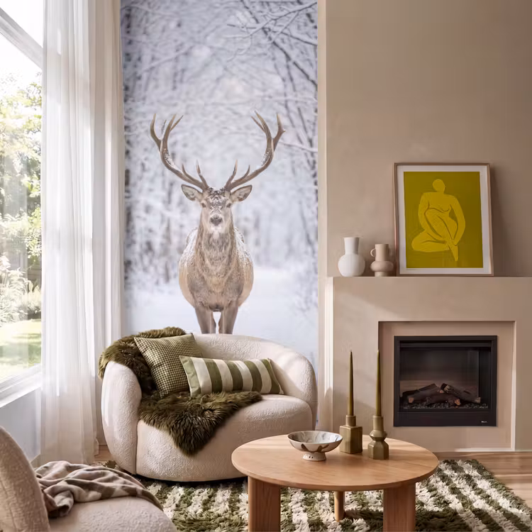 Behang - Hert - Winter - Bos - Natuur - Wit — 1