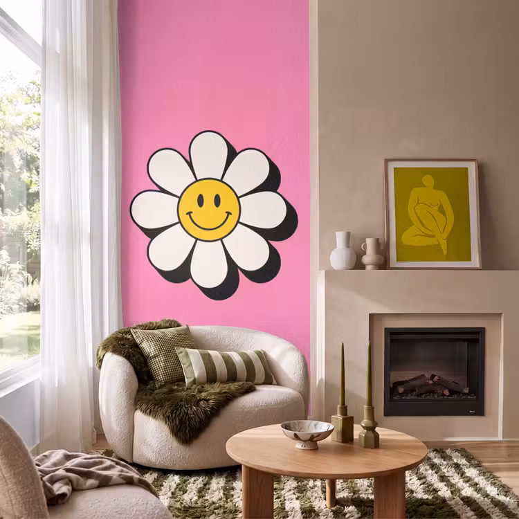 Behang - Smiley - Bloem - Roze — 1
