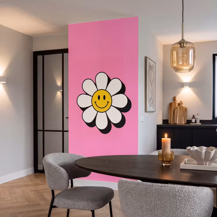 Behang - Smiley - Bloem - Roze — 5