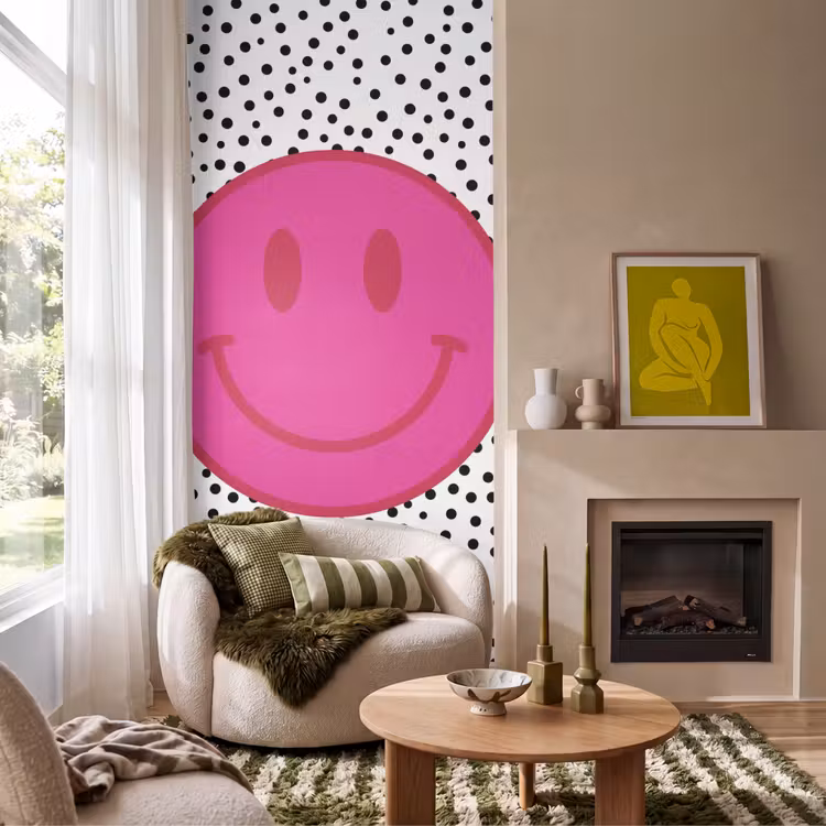 Behang - Smiley - Roze - Stippen — 1
