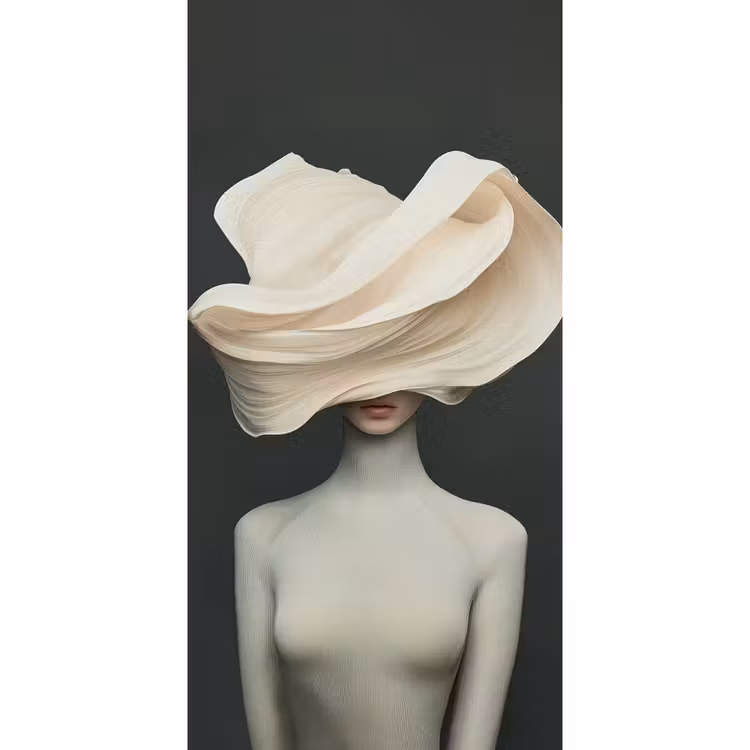 Behang - Vrouw - Beige - hoed — 2