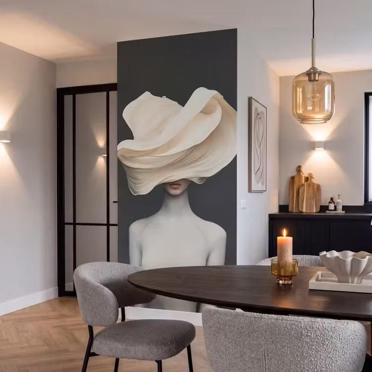 Behang - Vrouw - Beige - hoed — 5
