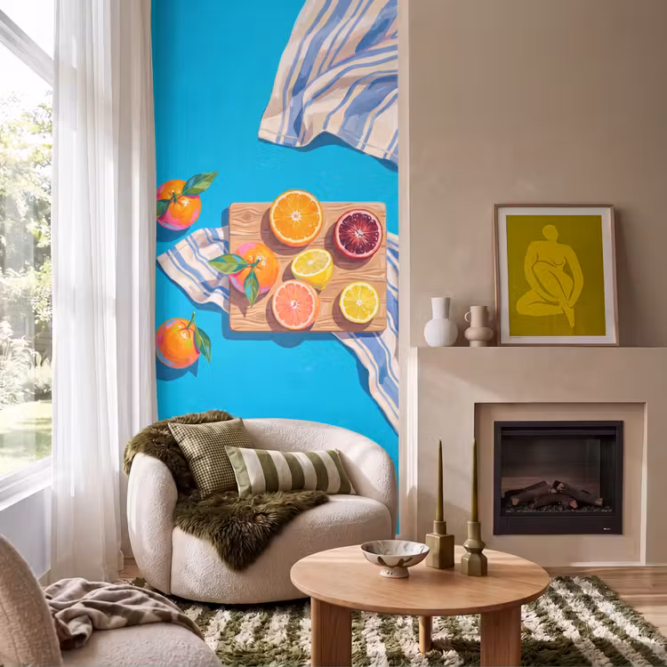 Behang - Fruit - Snijplank - Blauw — 1
