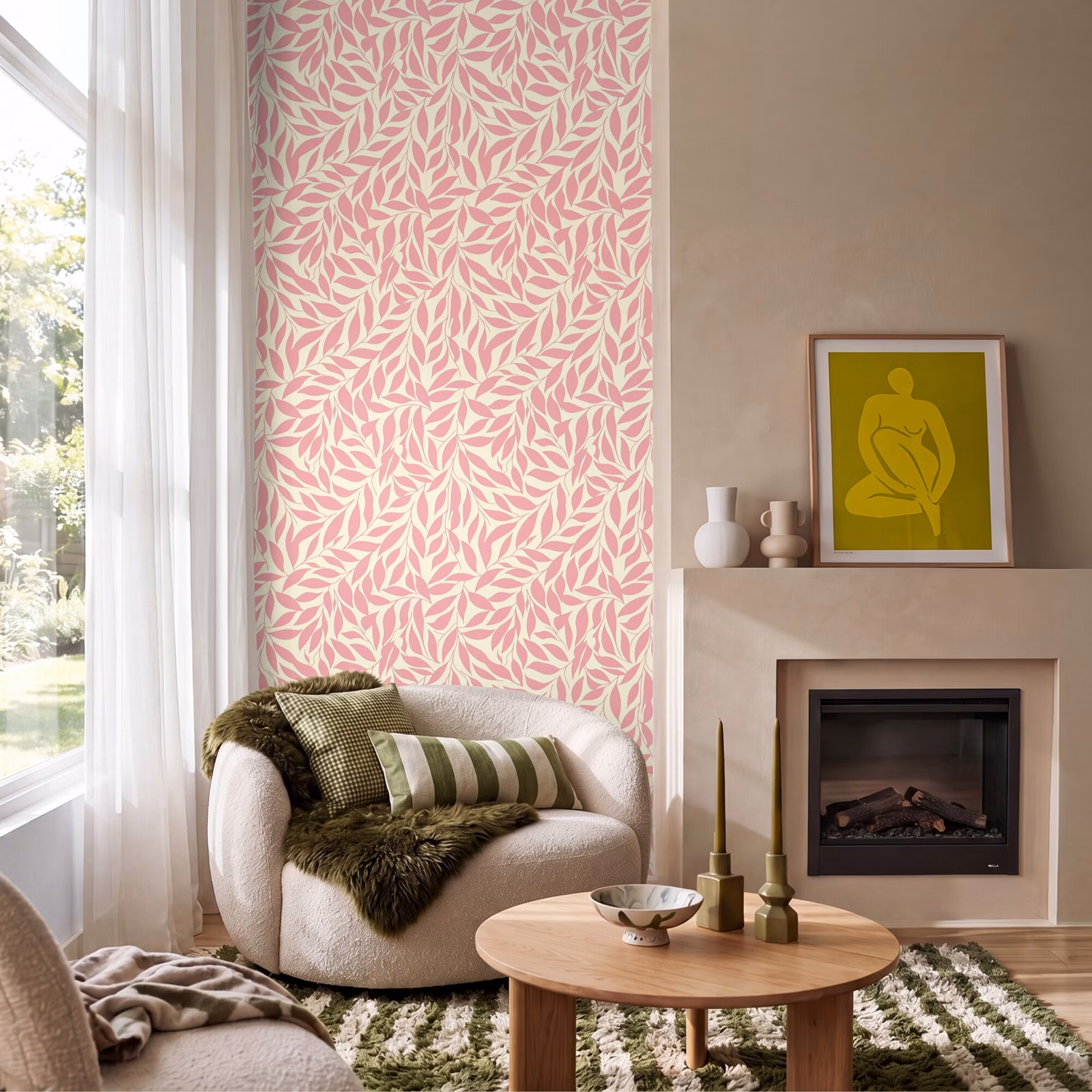Behang - Roze - Bladeren - Dynamisch - Patroon — 1