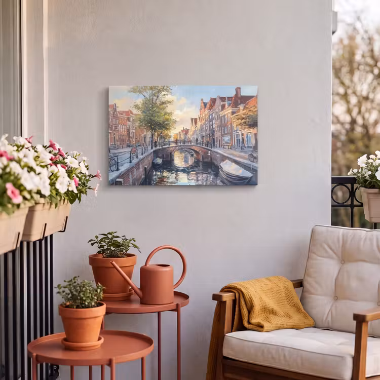 Buiten canvas - Brug - Stad - Huizen - Boot — 3