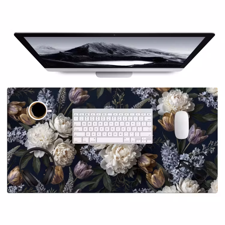 Bureau onderlegger - Bloemen - Donker - Elegant - Natuur - Wit — 4