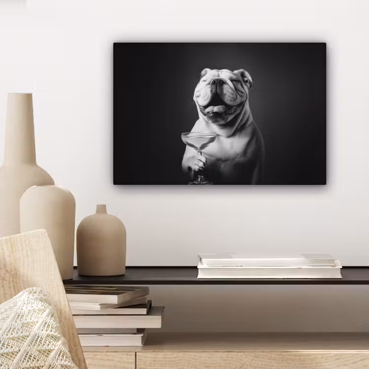Canvas schilderij - Buldog - Hond - Glas — 4