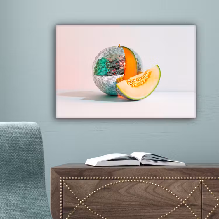 Canvas schilderij - Disco - Discobal - Meloen - Pastel — 3
