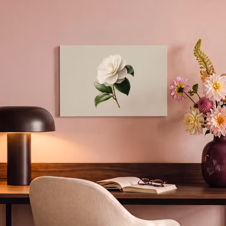 Canvas schilderij - Cameliabloem - Wit - Groen — 3