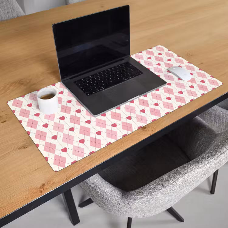Bureau onderlegger - Ruiten - Klassiek - Roze - Wit — 3