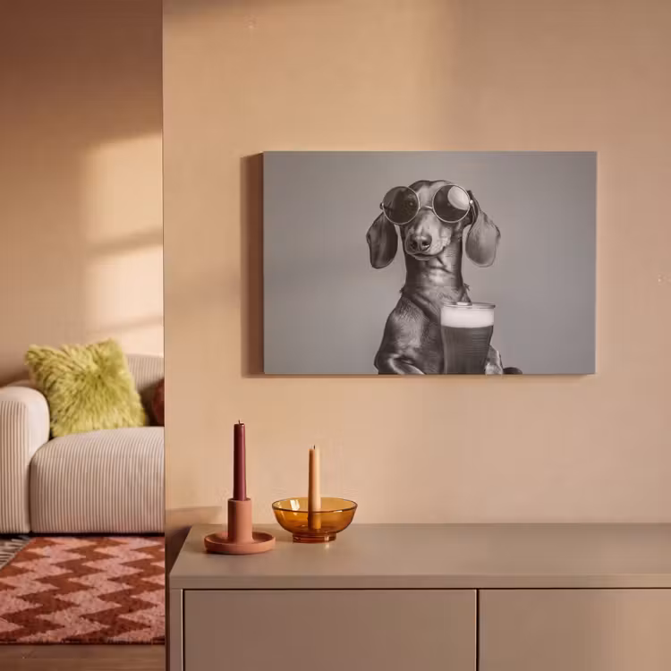 Canvas schilderij - Teckel - Bier - Glas - Bril — 1
