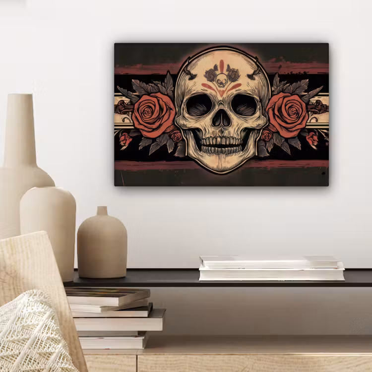 Canvas schilderij - Schedel - Rozen - Gotisch — 4