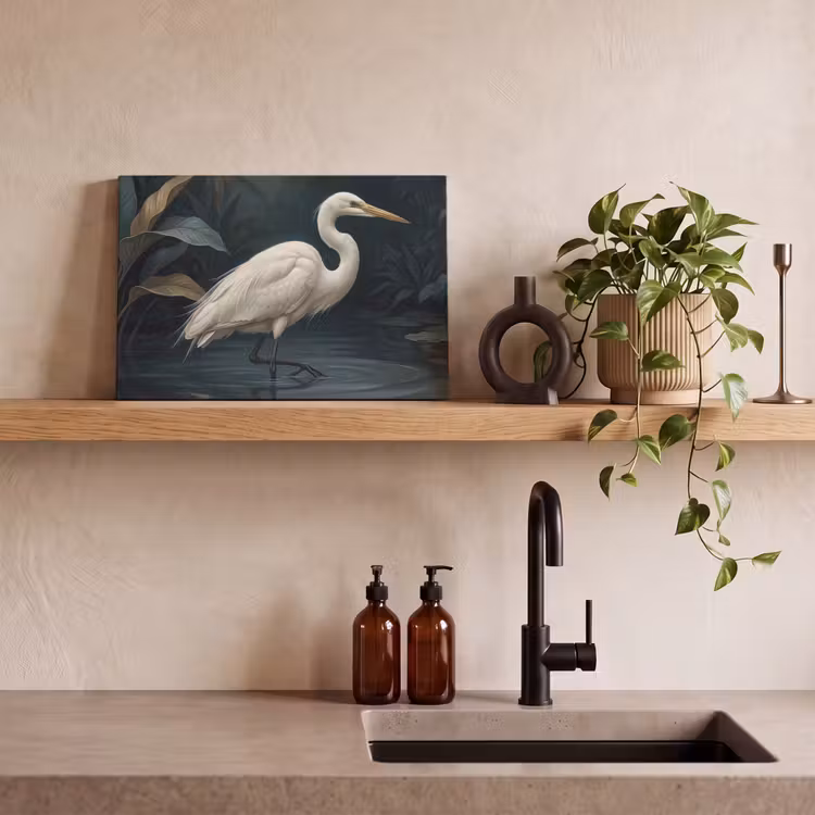 Canvas schilderij - Reiger - Water - Natuur - Modern - Wit — 2