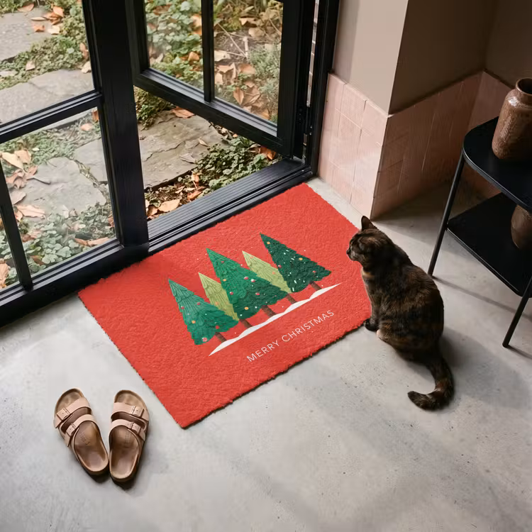 Deurmat - Minimalistisch - Kerstbomen - Rood - Sneeuw — 2