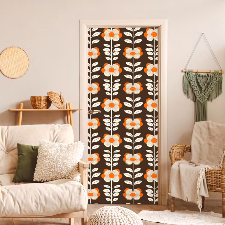 Deursticker - Bloemen - Retro - Bruin — 4