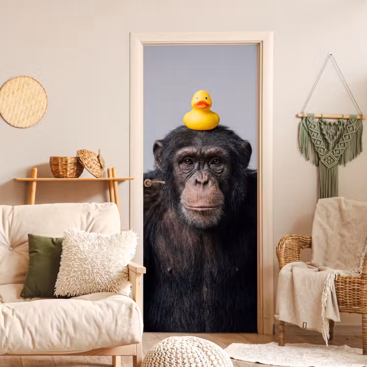 Deursticker - Chimpansee - Badeend - Grijs — 4
