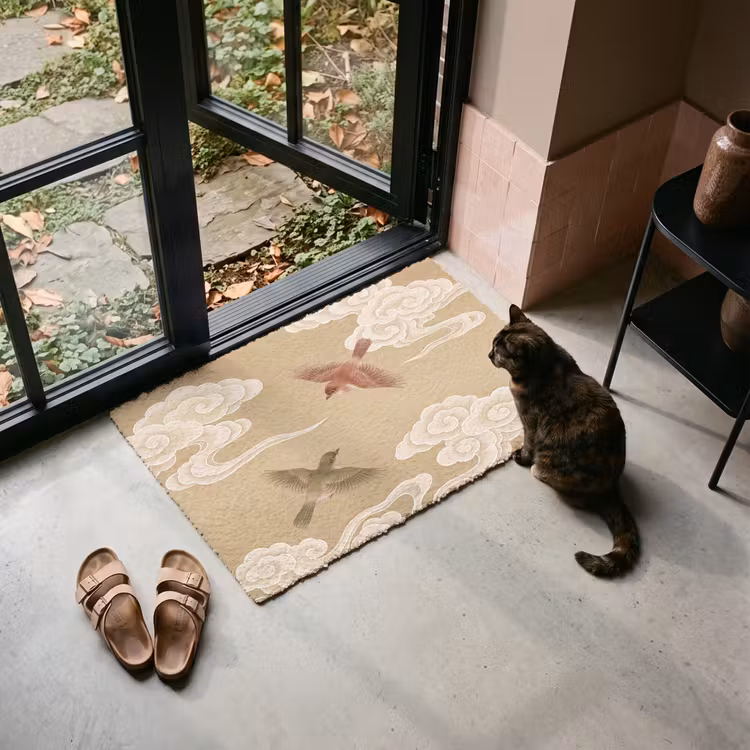 Deurmat - Vogels - Vliegen - Beige — 2