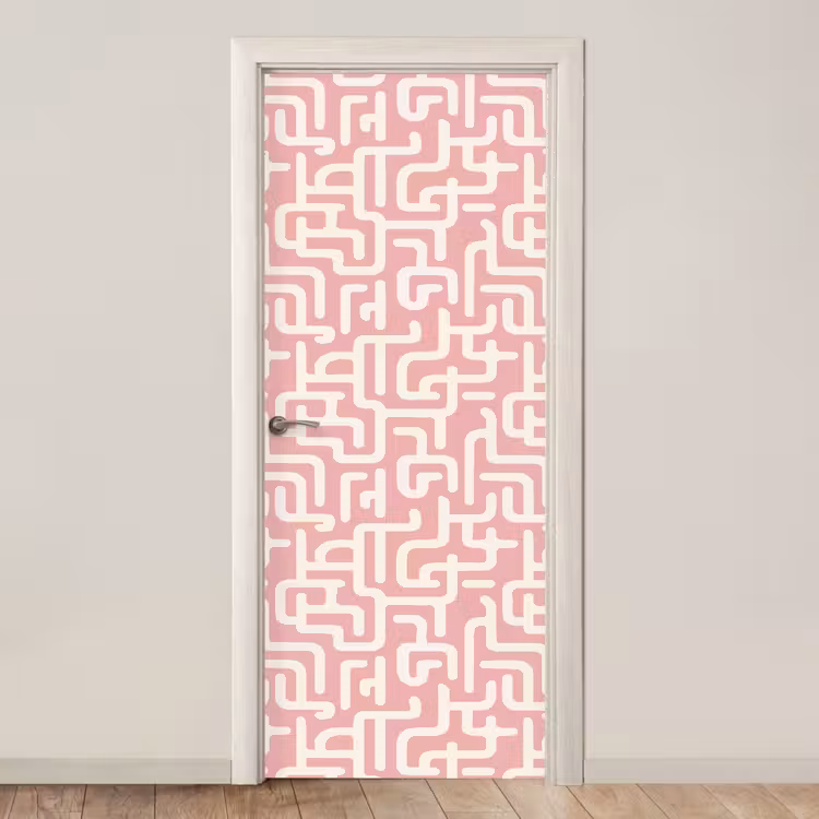 Deursticker - Doolhofpatroon - Roze - Wit - Abstract — 1