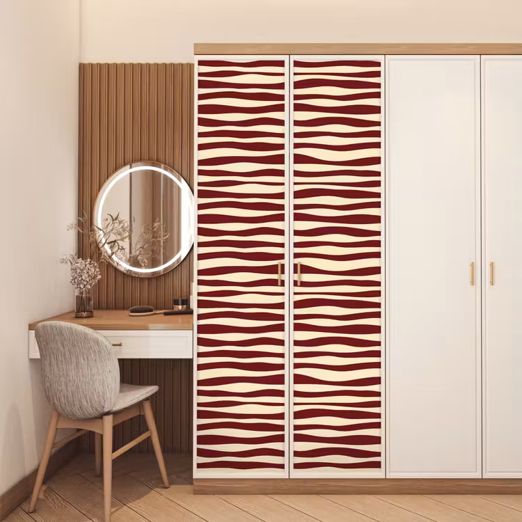Deursticker - Golven - Rood - Patroon - Crème — 5