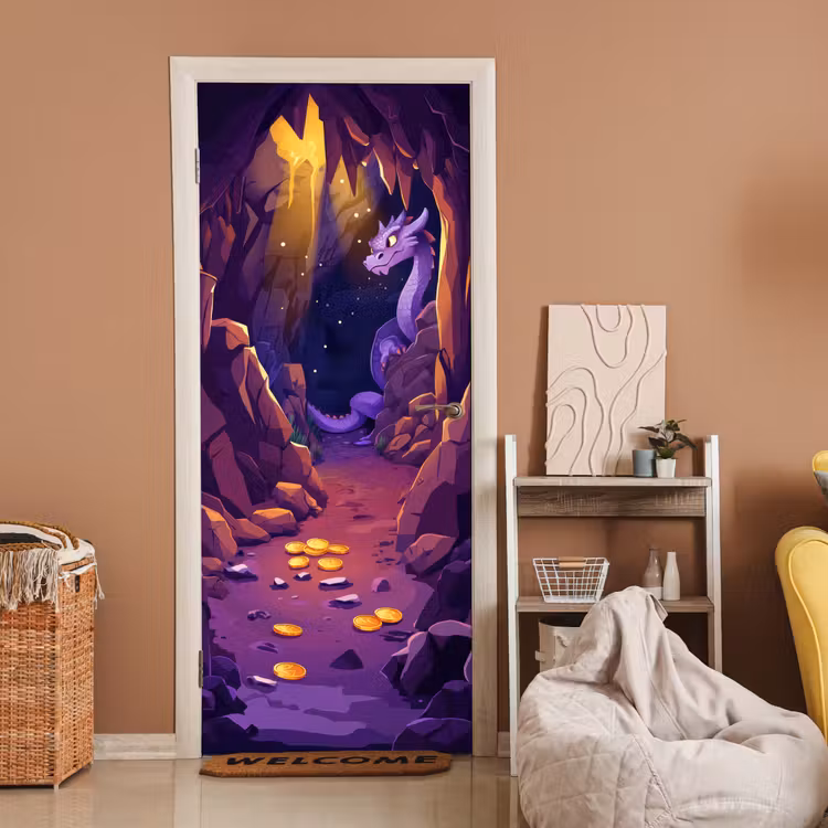 Deursticker - Grot - Draak - Fantasie - Paars — 2