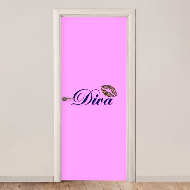 Deursticker - Diva - Lip - Panterprint - Roze — 1