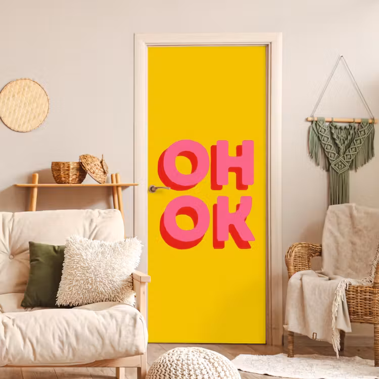 Deursticker - Oh ok - 3D - Geel - Roze — 4