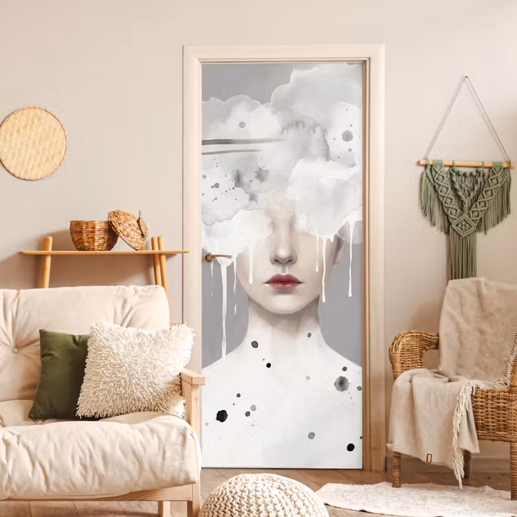Deursticker - Vrouw - Wolk - Grijs — 4