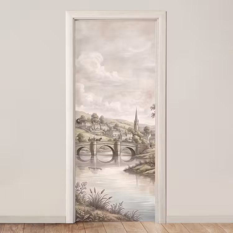 Deursticker - Dorp - Brug - Uitzicht - Groen — 1