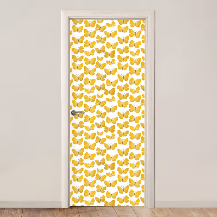 Deursticker - Vlinders - Botanisch - Illustratie - Geel - Wit — 1