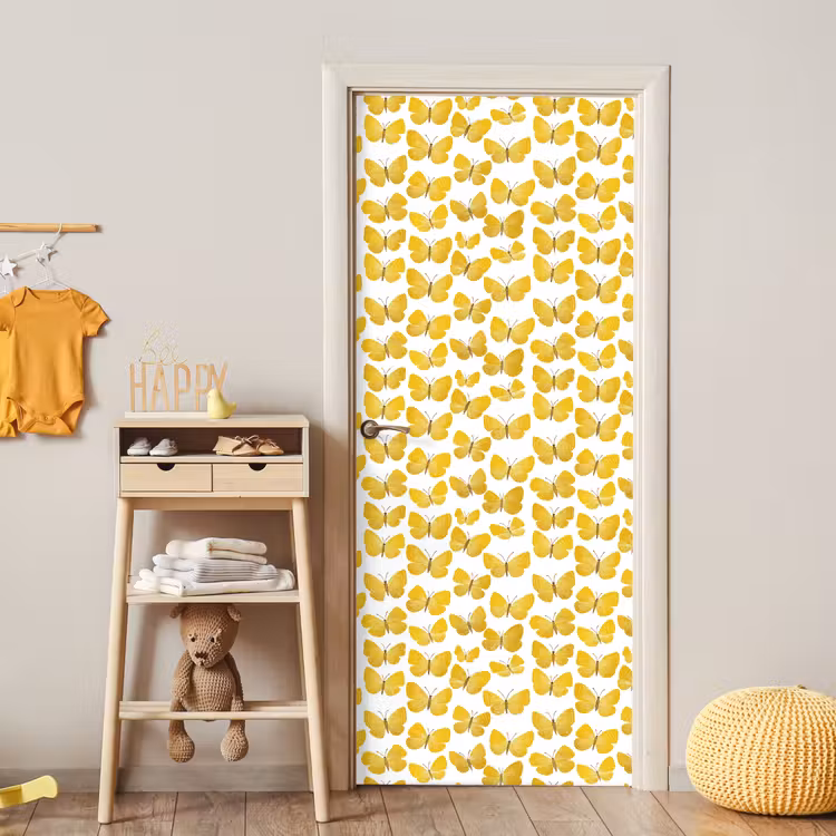 Deursticker - Vlinders - Botanisch - Illustratie - Geel - Wit — 6