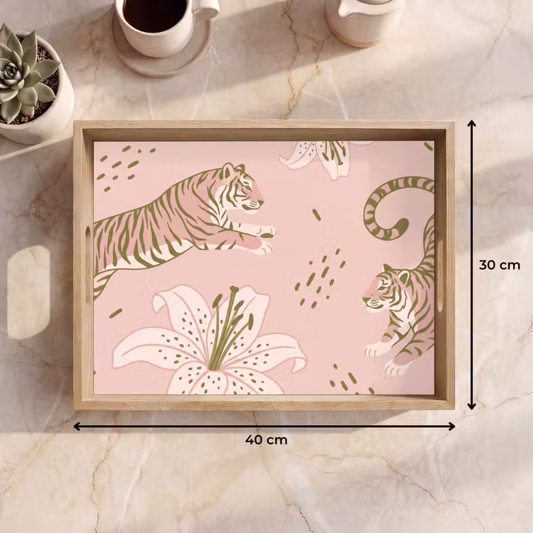 Dienblad - Kat - Springend - Bloemen - Abstract - Roze — 7