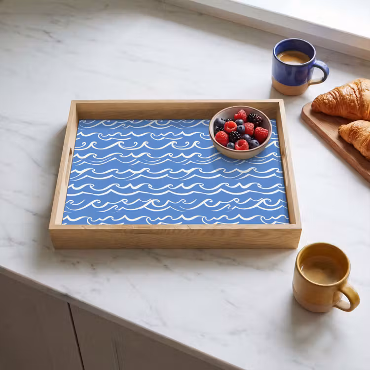 Dienblad - Blauw - Wit - Simpel - Getekend - Golven — 3