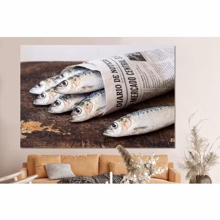 Forex - Sardientje - krant - snijplank — 2
