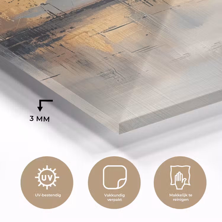 Glas schilderij - Abstract - Modern - Beige - Aesthetic - Goud — 3