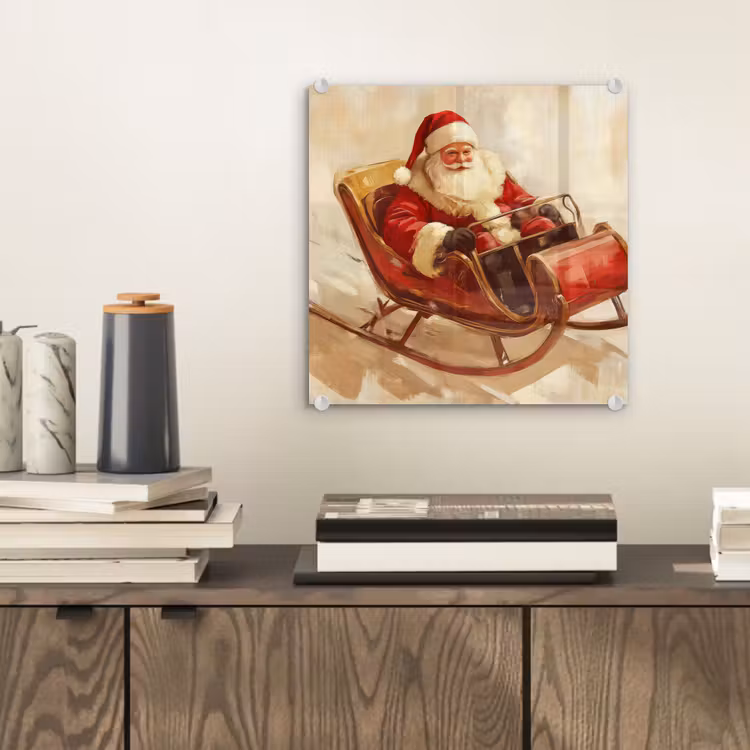 Glas schilderij - Kerst - Slee - Kerstman — 2
