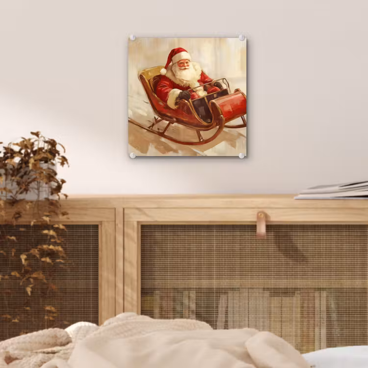 Glas schilderij - Kerst - Slee - Kerstman — 5
