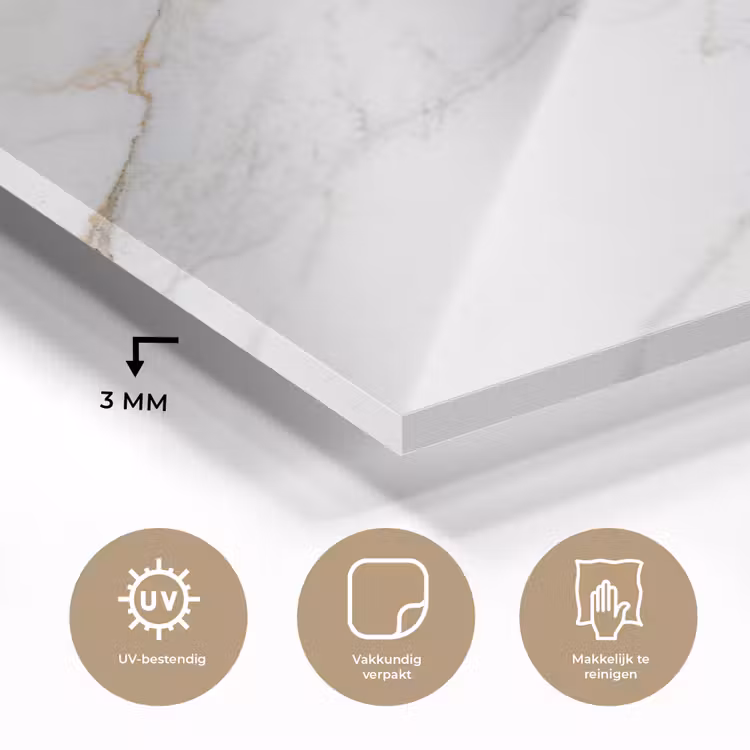 Glas schilderij - Marmer - Steen - Wit - Goud - Marmerlook - Steen - Luxe — 2