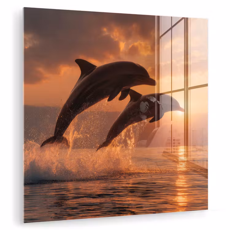 Glas schilderij - Dolfijnen - Zee - Realistisch — 1