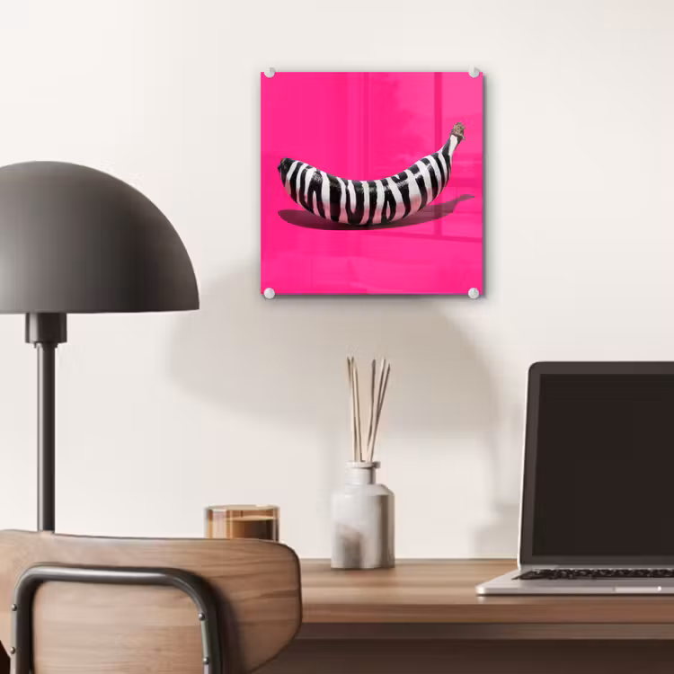 Glas schilderij - Banaan - Zebraprint - Roze — 7