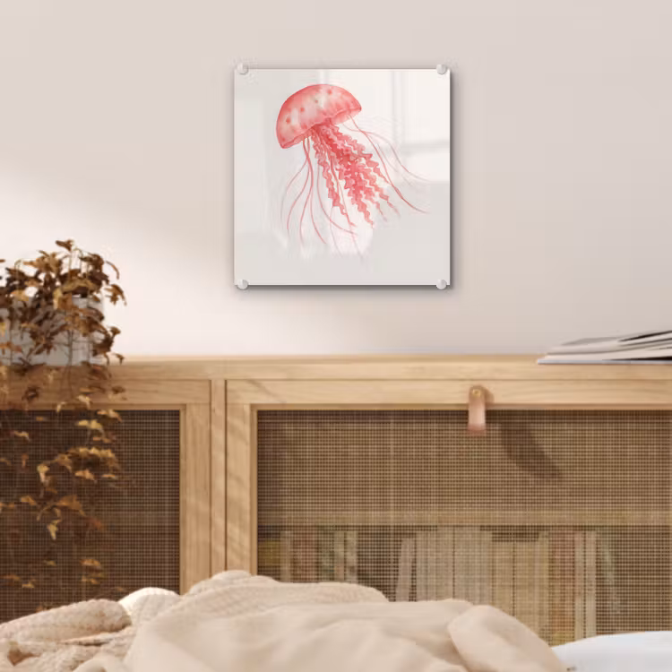 Glas schilderij - Kwal - Tentakels - Roze — 5