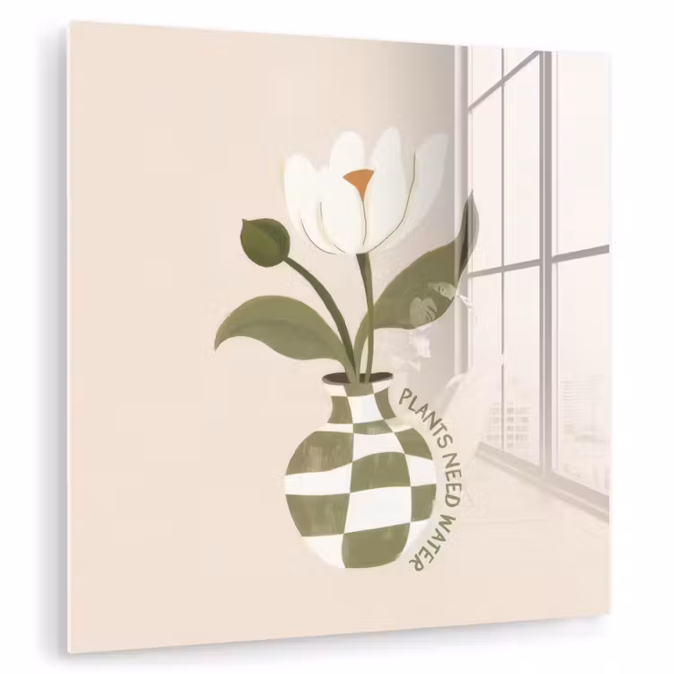 Glas schilderij - Bloem - Wit - Vaas - Quote — 1